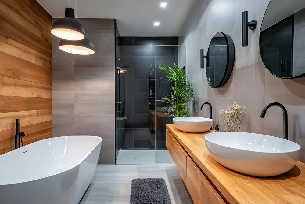 Design-Badezimmer mit großformatigen Wand- und Bodenfliesen – hochwertige Innenraum-Fliesenverlegung im Landkreis Ahrweiler